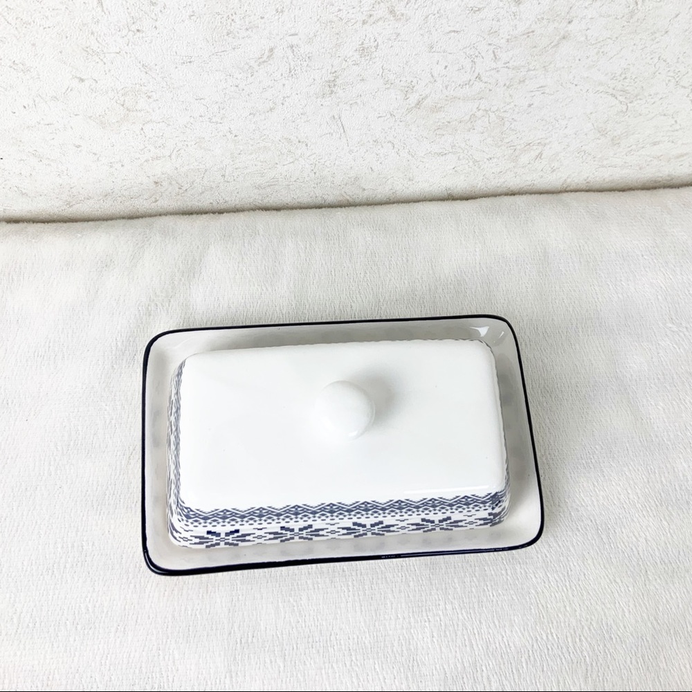 Snowflake Butter Dish Fair Isle Sweater Pattern Retro Winter Ceramic Christmas - Picture 4 of 6